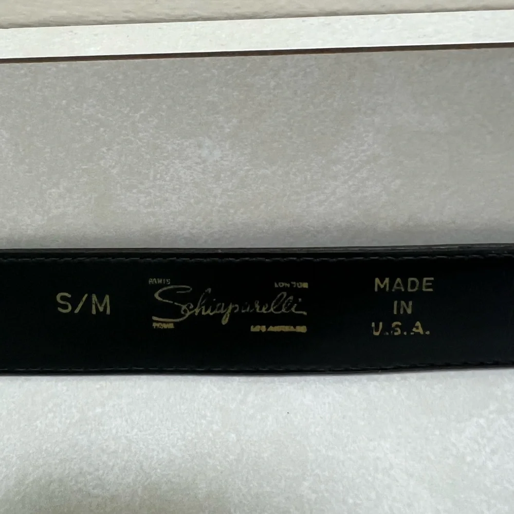 Vintage Schiaparelli Black Belt with Large Silver Buckle Size Small/Medium